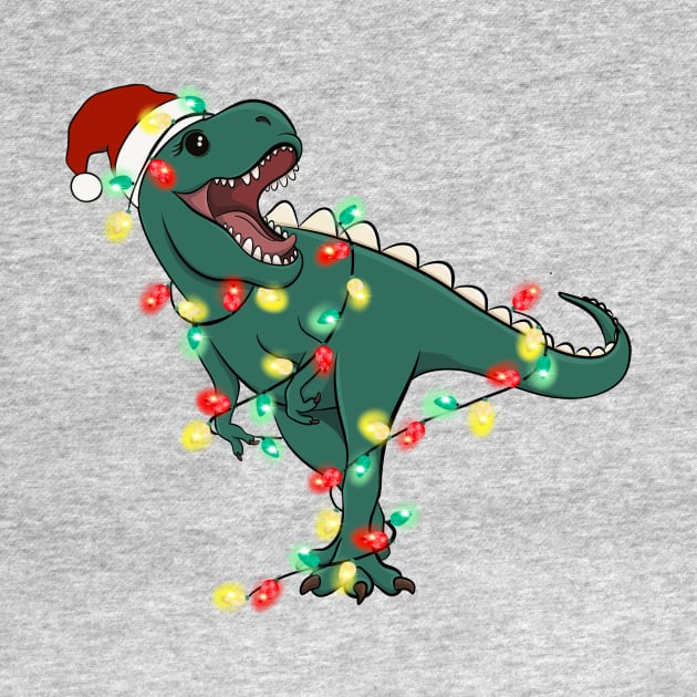 T-Rex Santa Christmas Lights by Teewyld